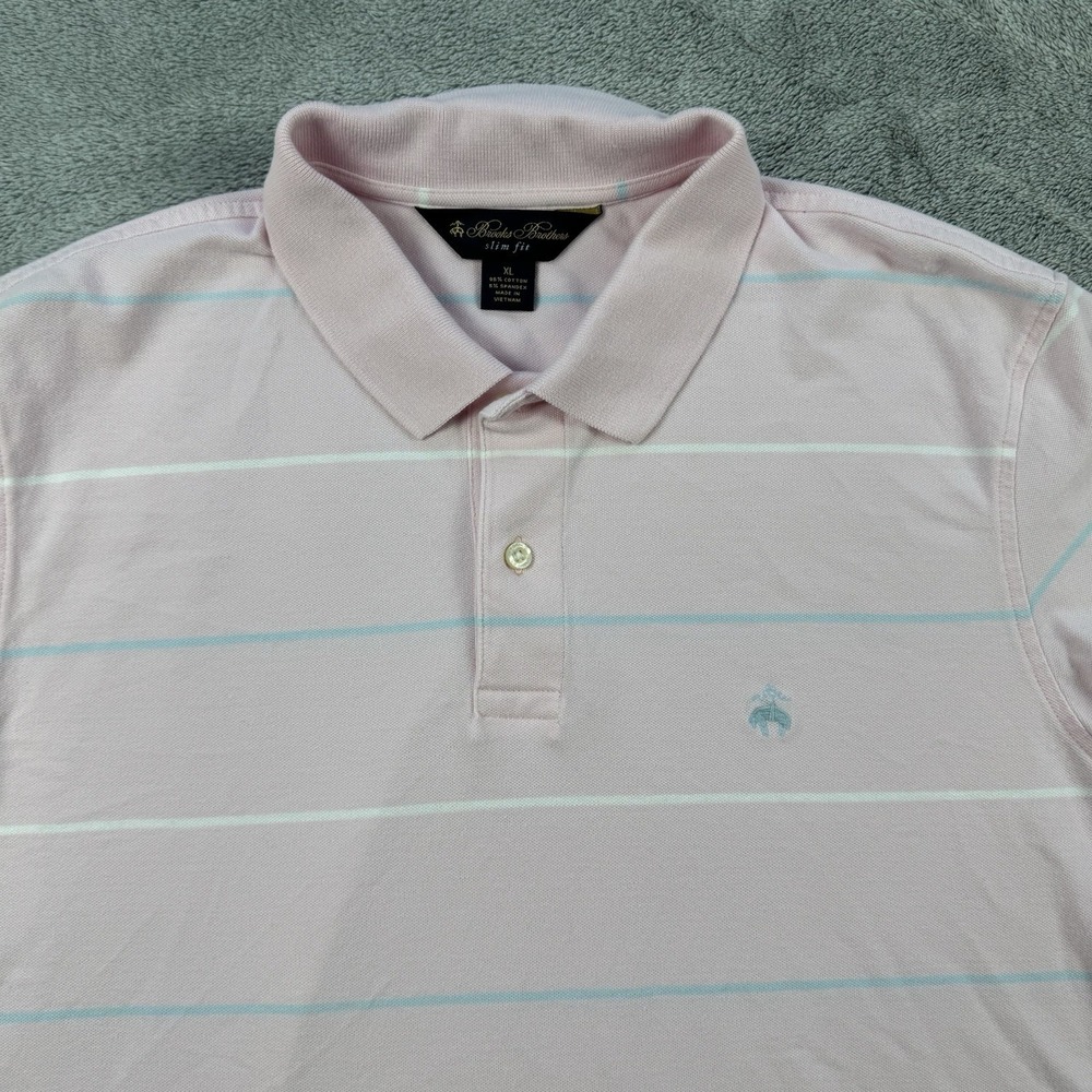 Brooks Brothers Men's Striped Slim Fit Polo Shirt Pink White Size Extra Large